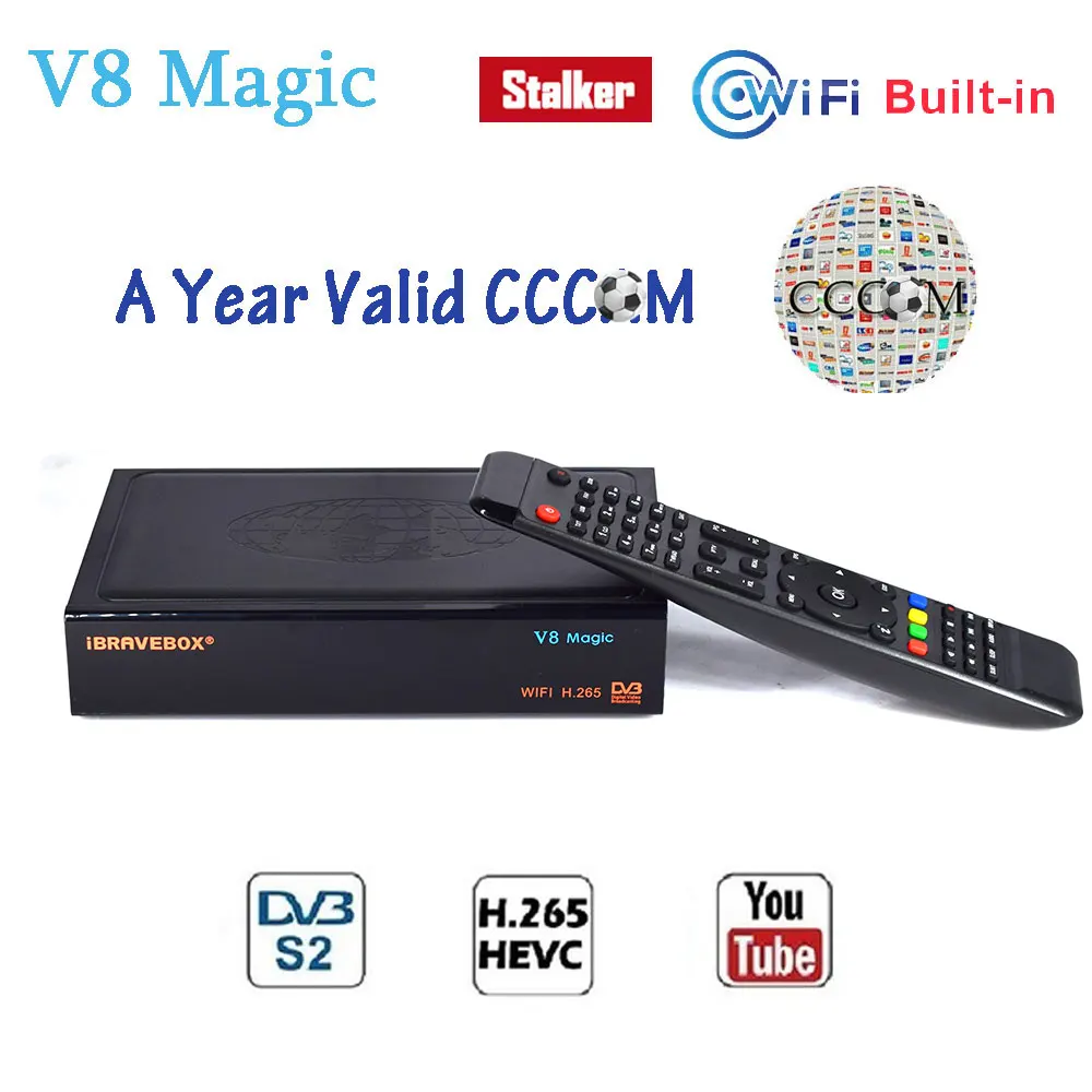 

V8 Magic Satellite Receiver +1 Year Europe Spain CCam 8 Cline Server H.265 built-in WIFI DVB-S2 Receptor Satellite HD Receiver