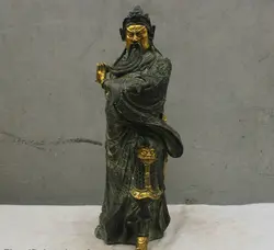 Китайская Культура Ручной Старый бронзовый Латунь статуя Король Ву Гуань Гун Скульптура