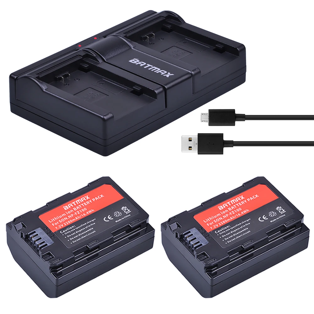 2Pc 2280Mah Np Fz100 Batteria Npfz100 Np-Fz100 Batteria + Caricatore Doppio Usb Per Sony Np Fz100 Batteria Sony A9, A7R Iii, A7 Iii Cam