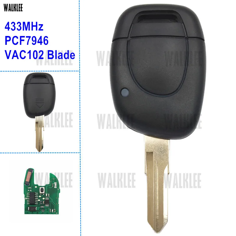 

WALKLEE Vehicle Remote Key 433MHz Suit for Renault Master Clio Twingo Kangoo VAC102 Blade