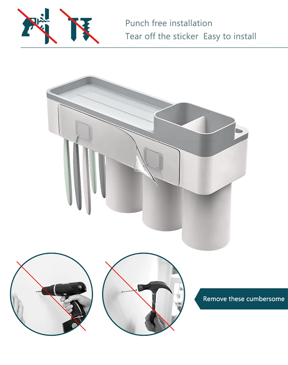 Магнитная Адсорбция перевернутый держатель зубной щетки с чашкой настенное крепление Косметика зубная паста для хранения ванной комнаты