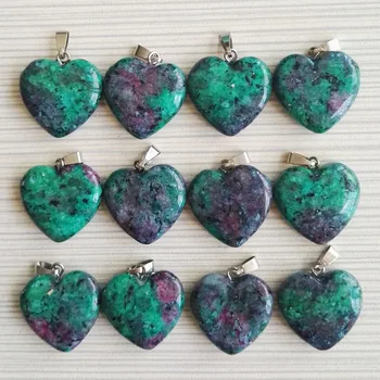 

Wholesale 20mm natural epidote stone pendants charms love heart stone 12pcs/lot for jewelry making Free shipping
