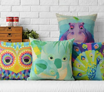

Watercolor Animal Owl Peacock Home Decor cushion Linen cotton pillow sofa cushions decorative Throw Pillow free shipping