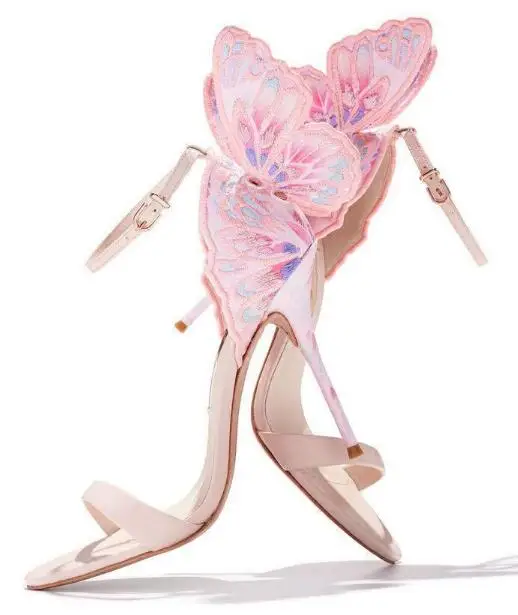 Сандалии-гладиаторы с цветочной вышивкой; женские разноцветные модные туфли на высоком каблуке с крыльями ангела-бабочки; женская свадебная обувь; - Цвет: as pictures