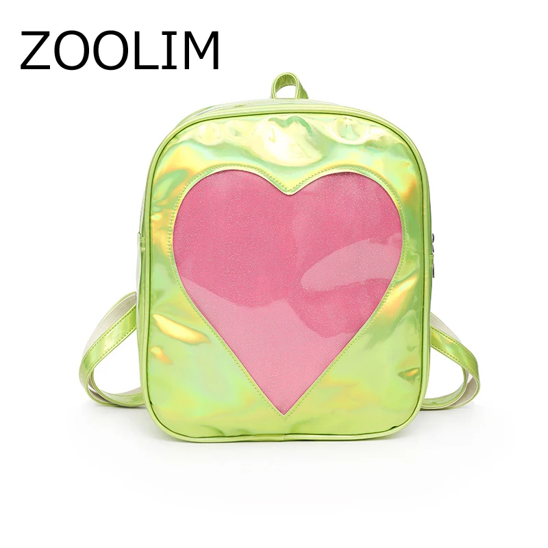 

XIDIONE Transparent Heart School Bag Pu Leather Backpack for Adolescent Girls Holographic Befree Ita Bag Cute Laser Bookbag