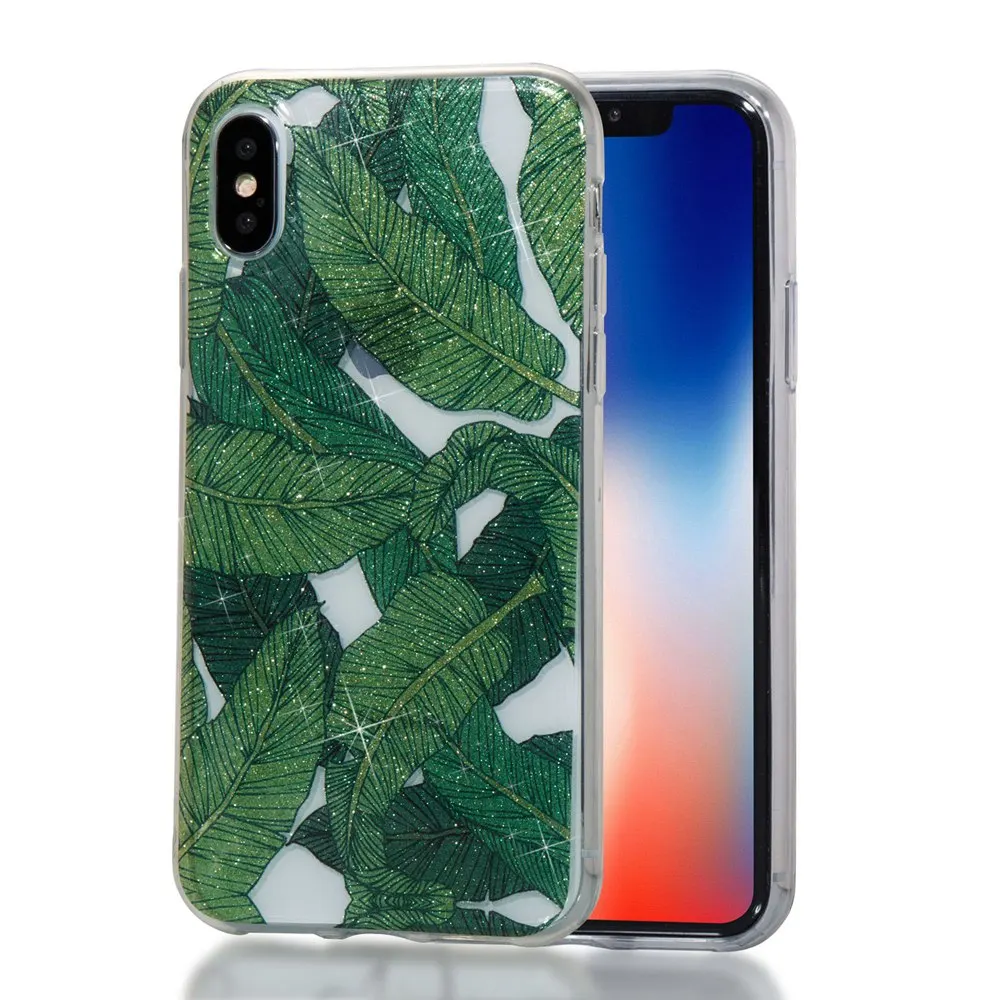KISSCASE роскошный блестящий чехол для iPhone 6 S 7 8 X XS лист узор Plus Fundas Coque Capa |