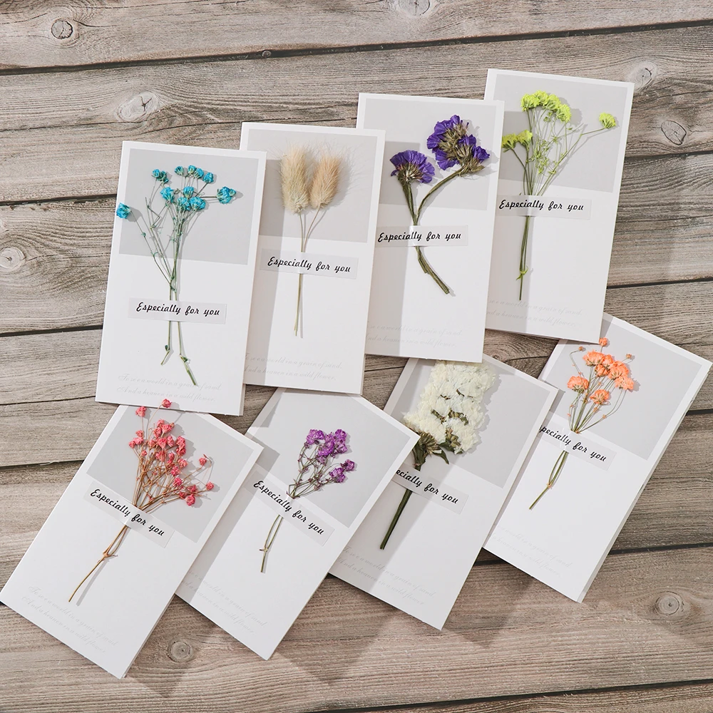 

Creative Dried Flowers+Papercard Folding Type Greeting Cards Birthday Party Wedding Invitation Cards 13 Colors Handmade Cards