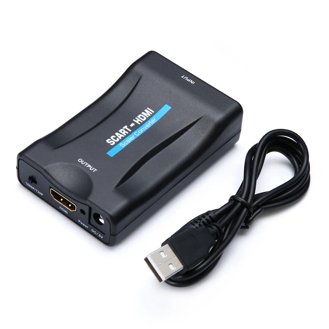 Новые 1080 P SCART К HDMI аудио видео конвертер адаптер с USB кабель для HDTV DVD