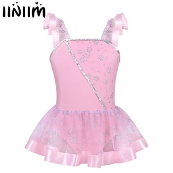 

iiniim Kids Girls Flutter Sleeves Ballerina Costumes Shiny Flower Glitters Ballet DanceWear Gymnastics Leotard Tutu Dress