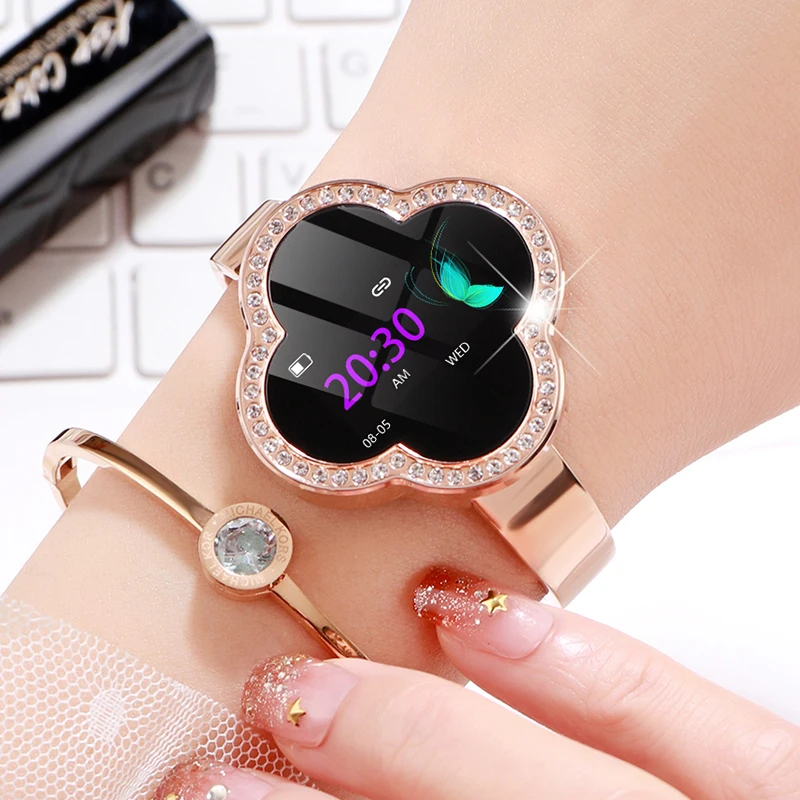 Четырехлистный клевер умный Браслет Женские Ювелирные Изделия декоративные Смарт-часы пульсометр Монитор артериального давления детектор кислорода в крови