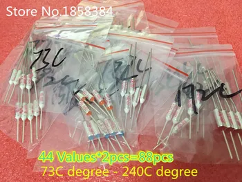 

88PCS/LOT=44 Values RY 10A 250V Temperature Thermal Fuse Assortment Kit TF 65C to 285C Degree Celsius