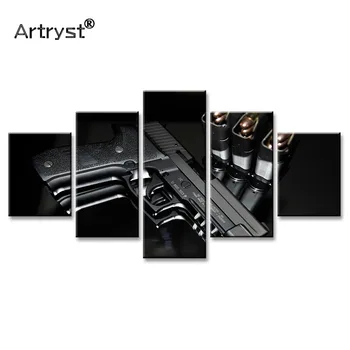 

Artryst Modern Home Decor 5 Piece Canvas Painting on the Wall 4K Pistol Bullet Poster HD Print Modular Mural for the Living Room