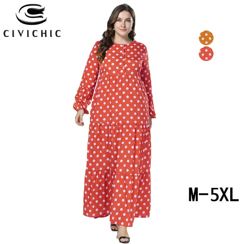 

CIVI CHIC Plus Size Loose Jurk Spring Autumn Long Robe Femme Polka Dots Maxi Dress Large Swing Vestidos Button Party Gown DRS290