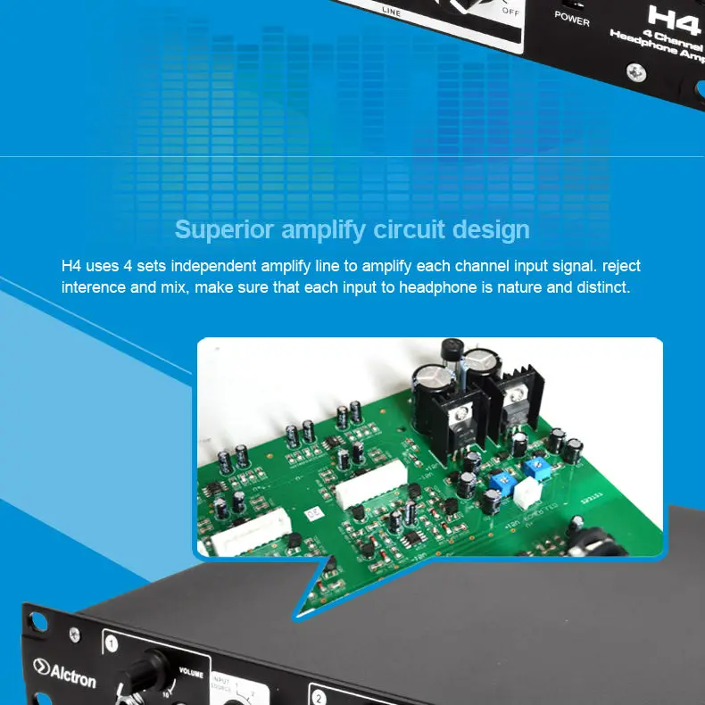 Alctron H4 Профессиональный высокой мощности 4-канальный усилитель для наушников и линии системы распределения для сцены и студии