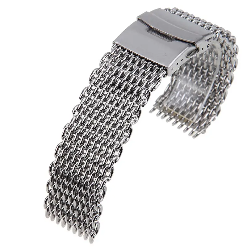 18mm,20mm,22mm,24mm Original Luxury Brand strap Link Double Clasp Silver Bracelet Wrist Band Stainless Steel Mesh WatchBand