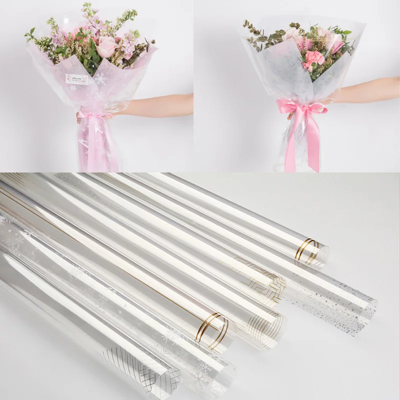 10 Pcs Transparent Flower Packing Cellophane 58*58 CM Flower Bouquet Wrapping OPP Waterproof