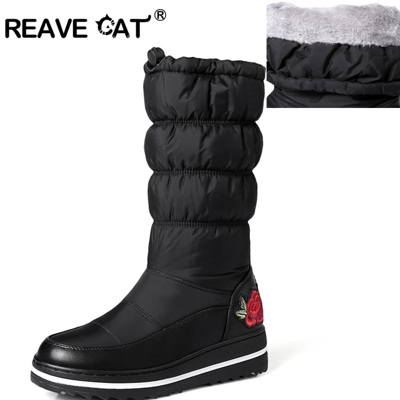 REAVE CAT Big size 35 43 snow boots keep warm down winter boots for