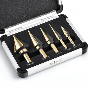 

Free shipping 5 pieces / set HSS COBALT porous 50 size STEP bit set aluminum alloy case