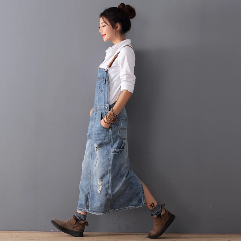 Free-Shipping-2016-New-Fashion-Loose-Denim-Dresses-With-Holes-Jeans-Suspenders-One-Piece-All-match(1)