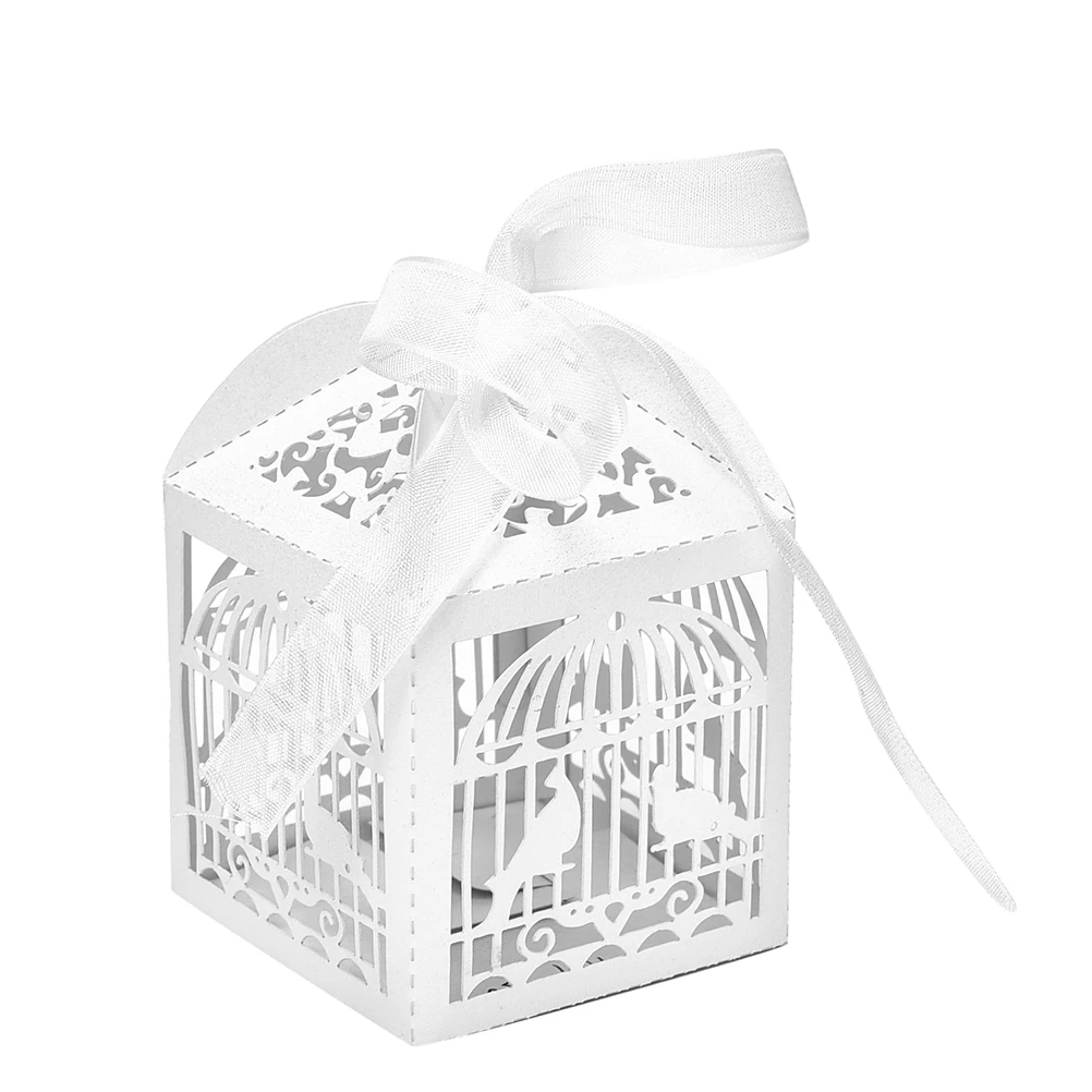 

10pcs Hollow White Bird Ribbon Cut Decorations Boxes Mariage Party Invitations Sweets Candy Gifts Box