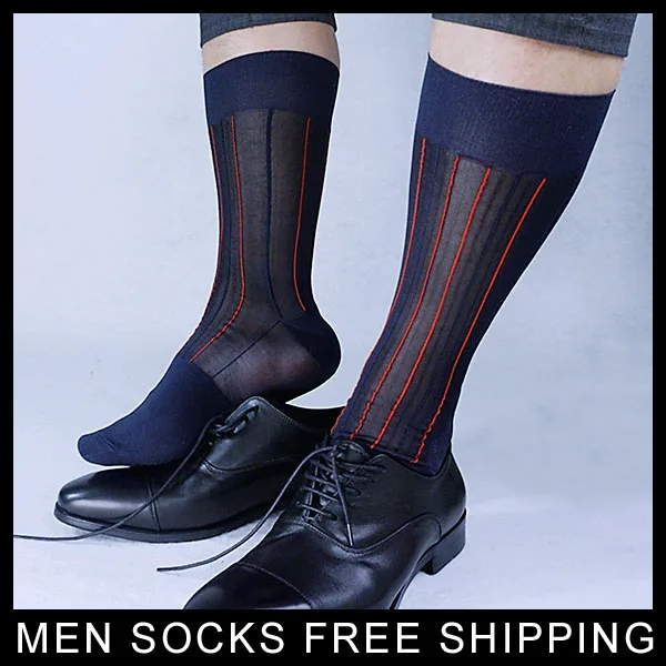 Мужские летние эластичные шелковые носки для мужчин, черные нейлоновые тонкие шелковые носки, мужские пикантные носки - Цвет: Navy w Red Line