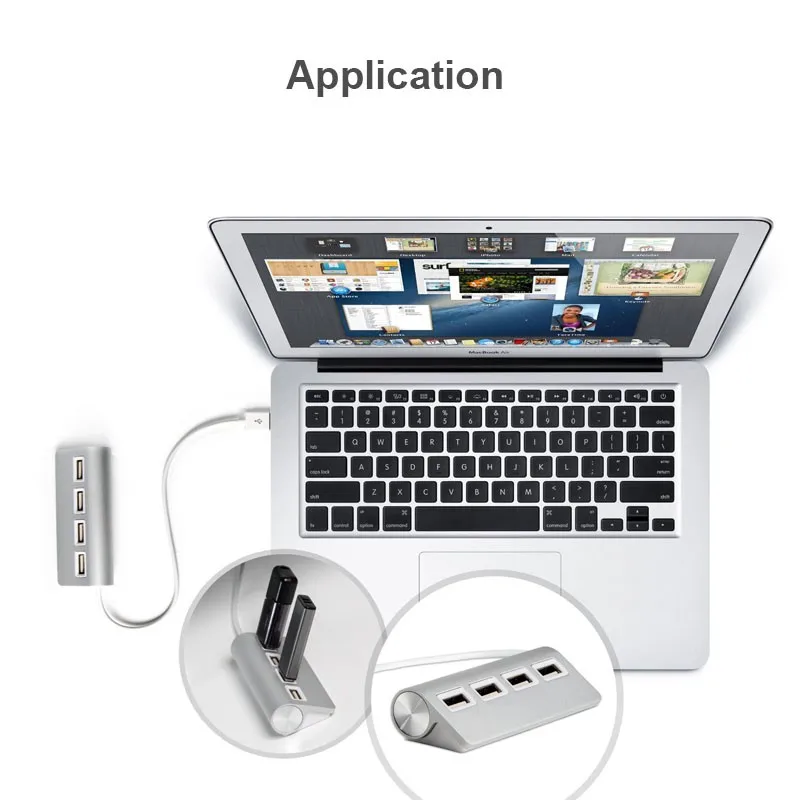 Премиум 4 Порты и разъёмы Алюминий USB 2,0 концентратор для Mac, MacBook Pro, MacBook Air Pro, ультрабуками, microsoft поверхности RT, ноутбуки, Raspberry pi, и какой-либо ПК