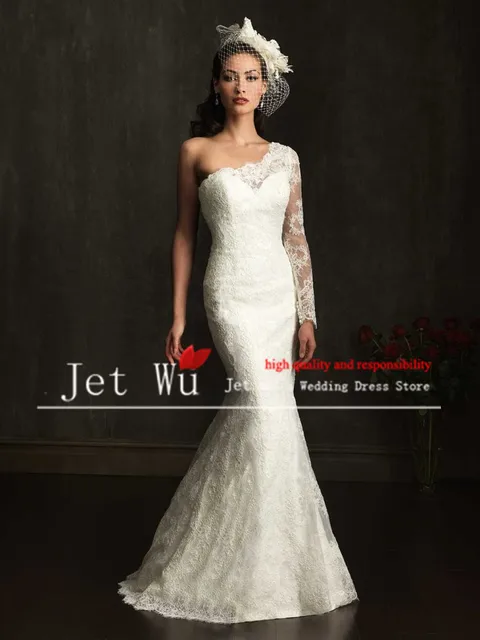 New Design Y Mermaid One Side Long Sleeve Lace Zipper Back With New Design Y Mermaid One Side Long Sleeve Lace Zipper Back With Ons Wedding Dress Gown