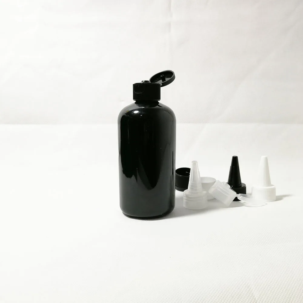40pcs 250ml black Empty Flip top cap cosmetic PET lotion bottles,250cc shampoo plastic round