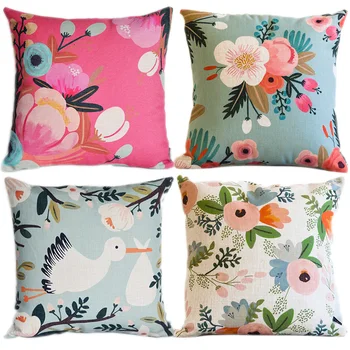 

2015 New 4pcs/nature/spring floral/plants/decorative cushion cover/throw pillow case/cotton linen/geometric style