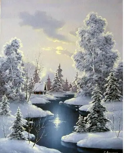 DIY Full rhinestone full square Diamond Embroidery winter landscape icon 5D Diy Painting Cross Stitch snow tree | Дом и сад