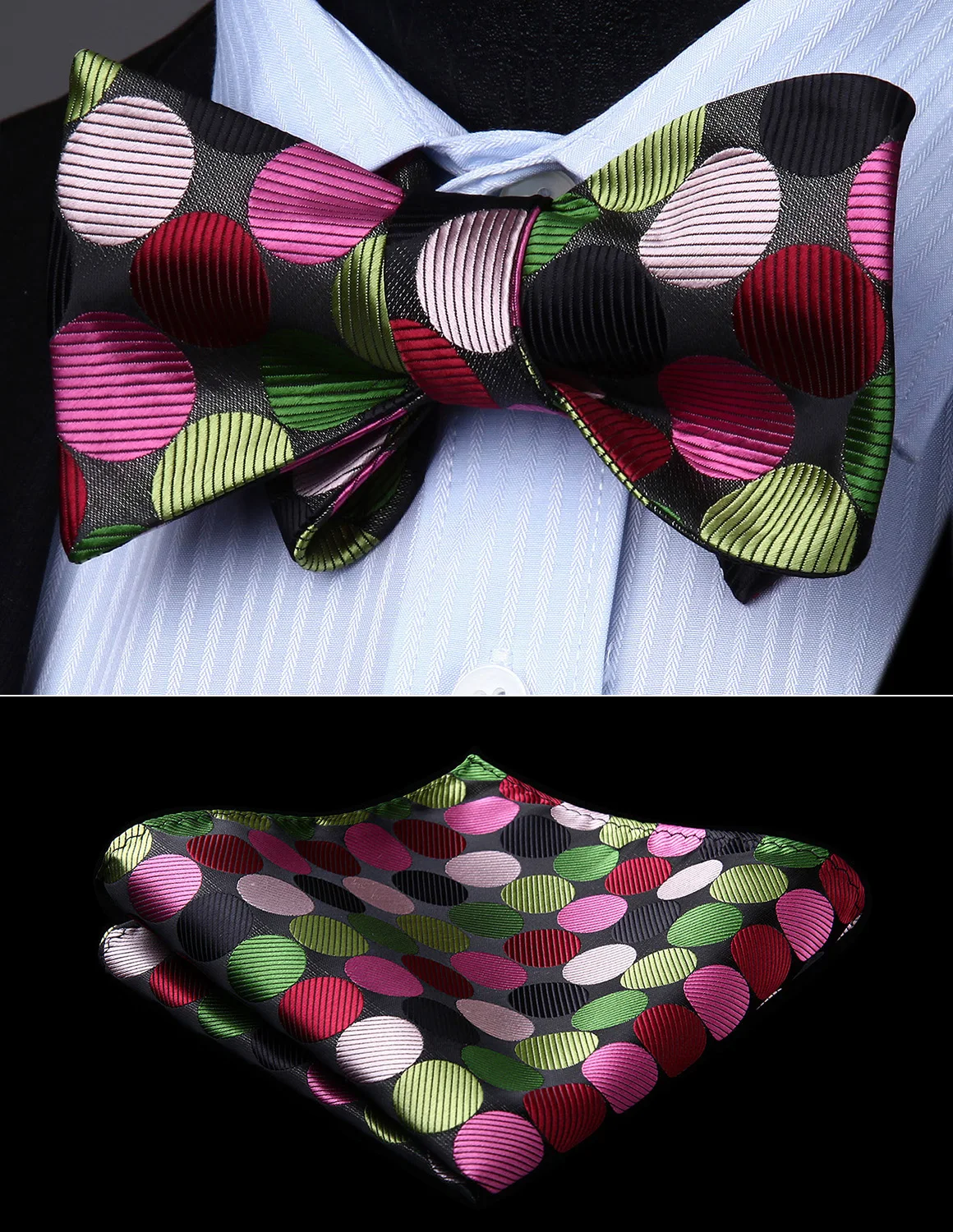  Men Bow Tie Woven Handkerchief Party Wedding Pink Green Check Plaid Self Bow Tie Pocket Square Set 