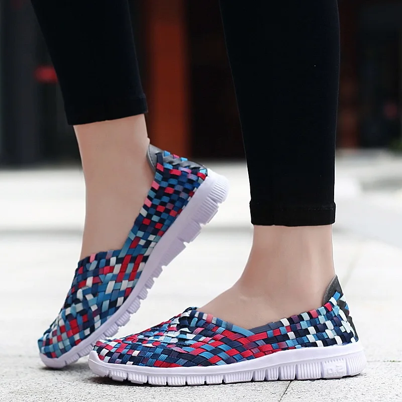 Women Sneakers Summer Woven Shoes Womens Flats Casual Breath Loafers Femael Tenis Lightweight Sneakers Zapatos Big Size 35-42