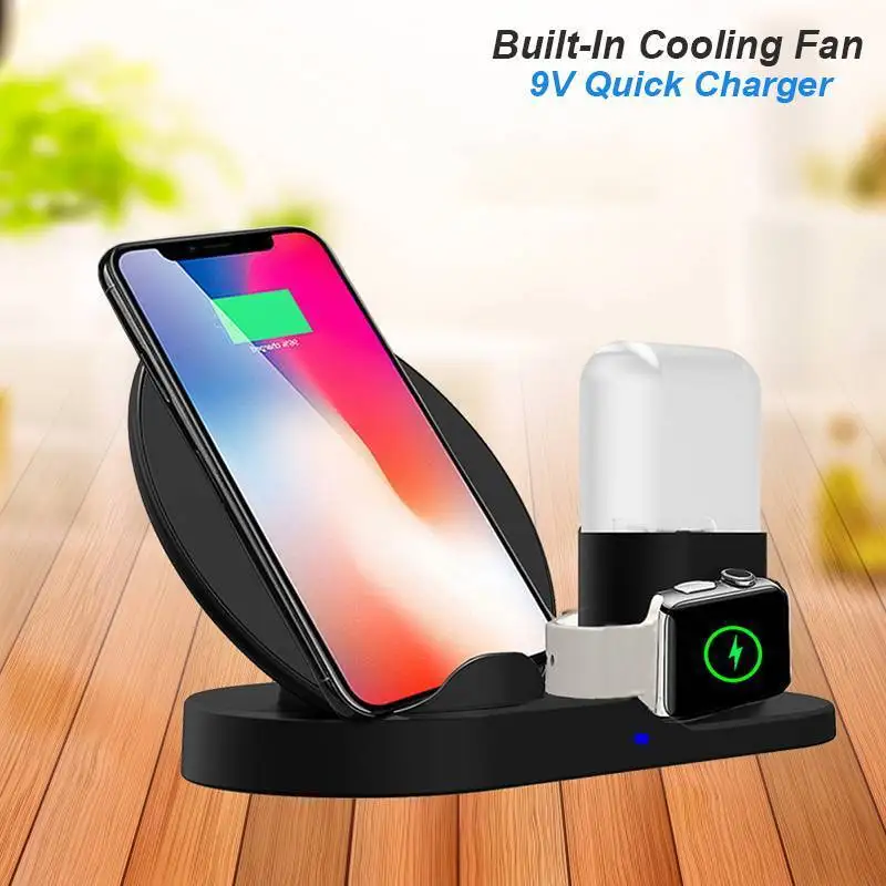 10W Qi Wireless Charger For iphone X XR XS MAX 3 IN 1 Fast