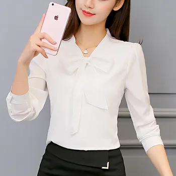 

Harajuku New Spring Summer Blouse Women Long Sleeve Shirts Fashion Casual Chiffon Shirt Bow Slim Office Ladies Pink White Tops