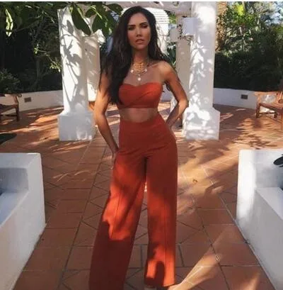 

2018 Black Friday Women Suit Two 2 Piece Sexy Spaghetti Strap Pink Orange Tank Top Pant Womens Suits Set Off Shoulder Backless