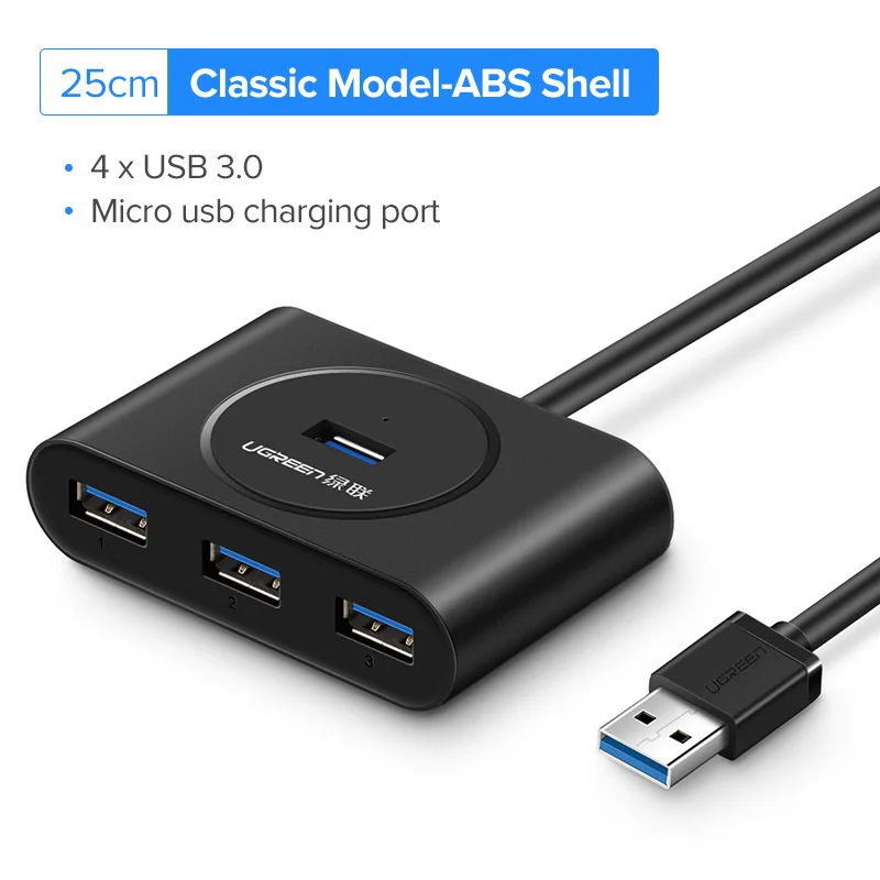 Ugreen USB 3,0 концентратор многопортовый usb-адаптер 3 USB3.0 Порты и разъёмы с микро-зарядка для MacBook, Surface Pro 6 ПК Компьютерные аксессуары USB HUB - Цвет: 0.25m Classic Model