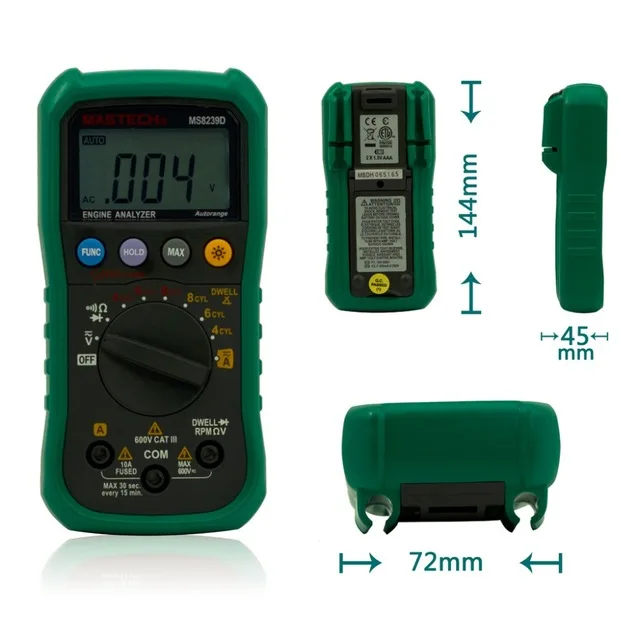 

MASTECH MS8239D Digital Automotive Multimeter And Engine Analyzer Dwell Angle/ Speed 4CYL~8CYL Continuity Test