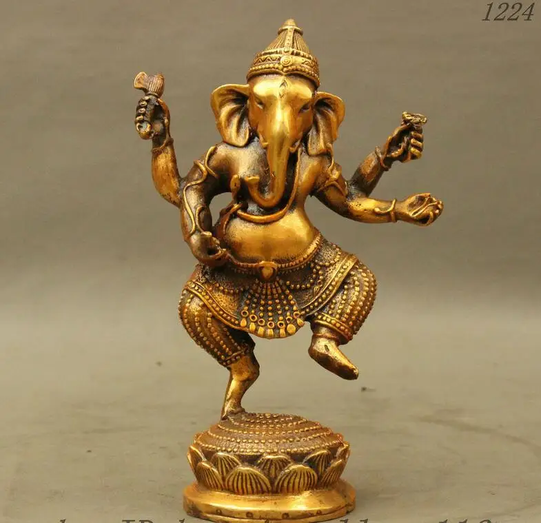 Tibet Bronze Gilt Lotus Base Ganapati Ganesh Lord Ganesha Elephant