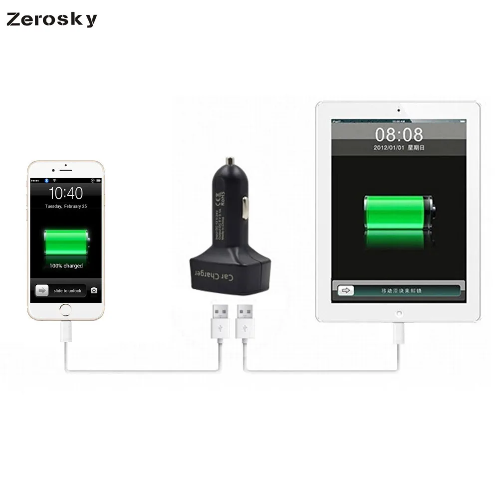 Автомобильное зарядное устройство Zerosky 4 в 1 двойной USB термометр цифровой дисплей