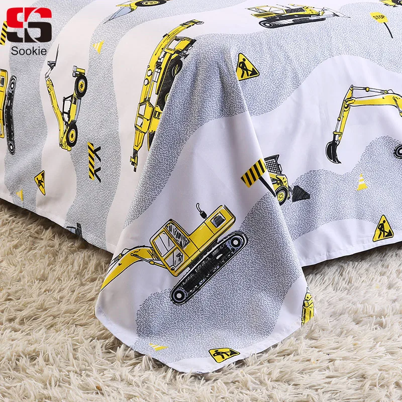 

Sookie Stripe Bed Flat Sheet Cartoon Excavator Pattern Mattress Cover Cool Bedspread for Boys