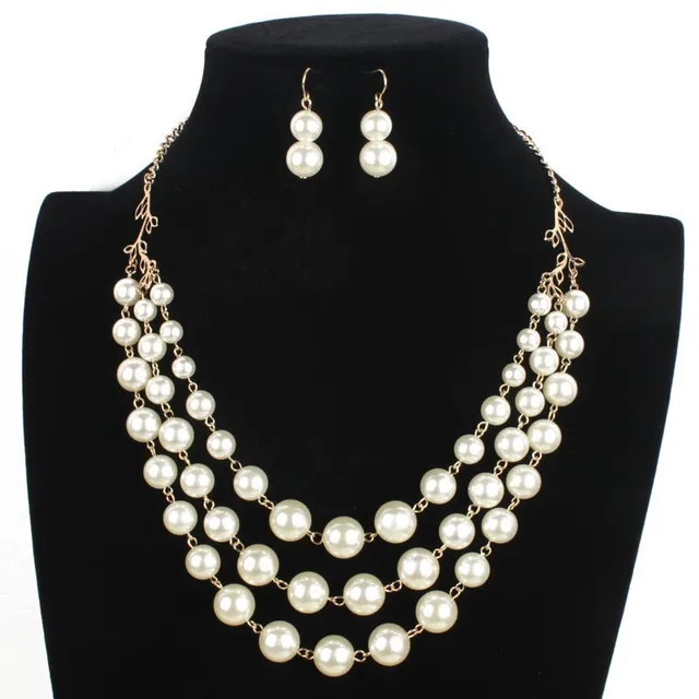 Multi layer Pearls Necklace Choker Earrings Fashion Imitation Pearl Jewelry Sets Women Wedding