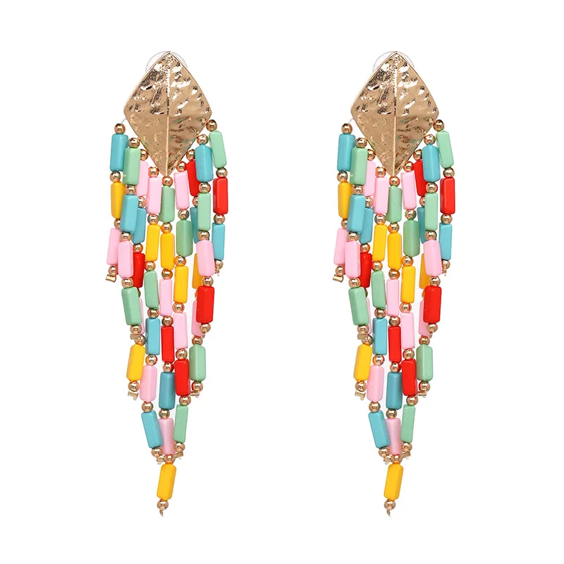Chunky Colorful Bead Tassel Earrings for Women Fashion Handmade Jewelry