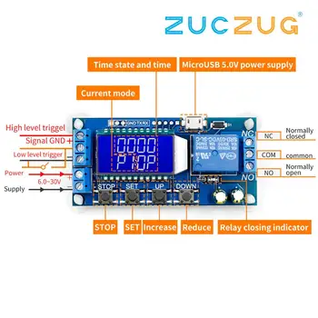 

6-30V Micro USB Digital LCD Display Time Delay Relay Module Control Timer Switch Trigger Cycle Module