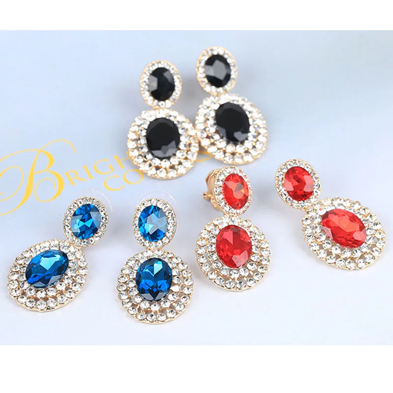 JIOFREE Fashion Rhinestone Statement Alloy Clip on Earrings No Hole Ear Clip for Women Girl Crystal Earring Jewelry wholesale