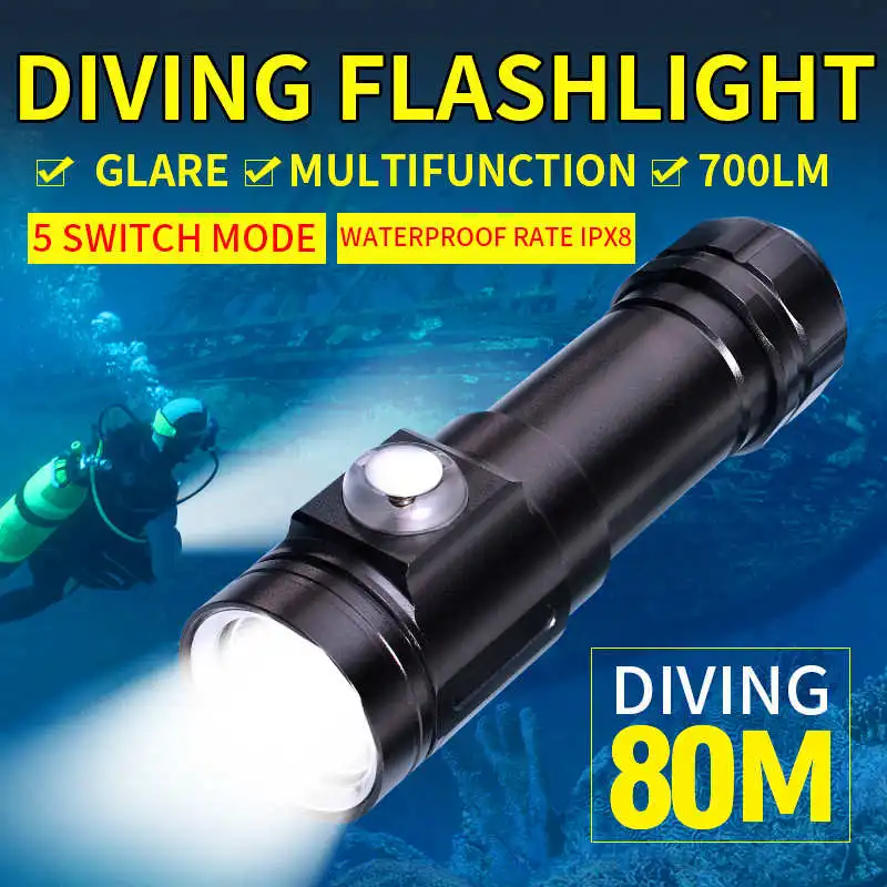 XM-L2 T6 LED Diving Scuba Flashlight Underwater powerful led flashlight waterproof torch flashlight t6 laser pointer #4S18 (16)