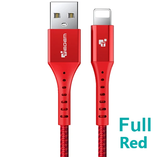 full red USB кабель TIEGEM для iPhone X XS MAX XR 8 7 6 5 S plus, кабель для быстрой зарядки, зарядный кабель для мобильного телефона, Usb кабель для передачи данных, 2 м, 3 м - Цвет: full red