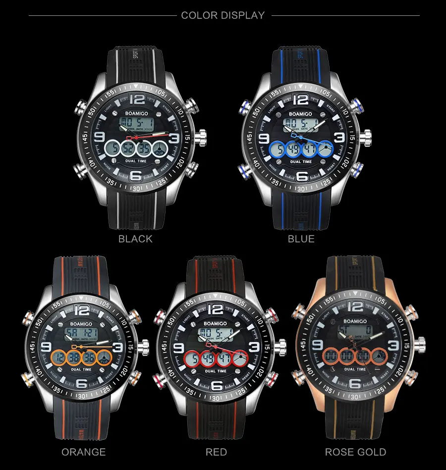 Fashion Quartz Mens Sports Watches Multiple Time Zone LED Digital Wristwatches Rubber Water Resistant Alloy Case Zegarek Meski (22) - 