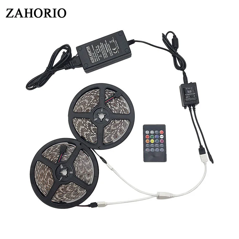 

ZAHORIO SMD5050 RGB Music Led Strip 5M 10M 60LEDs/m IP65 Waterproof Flexible ribbon tape DC12V With 20Key Music Remote Control