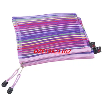 

Multicolor Striped A5 Doucument File Pen Bag Folder Purple