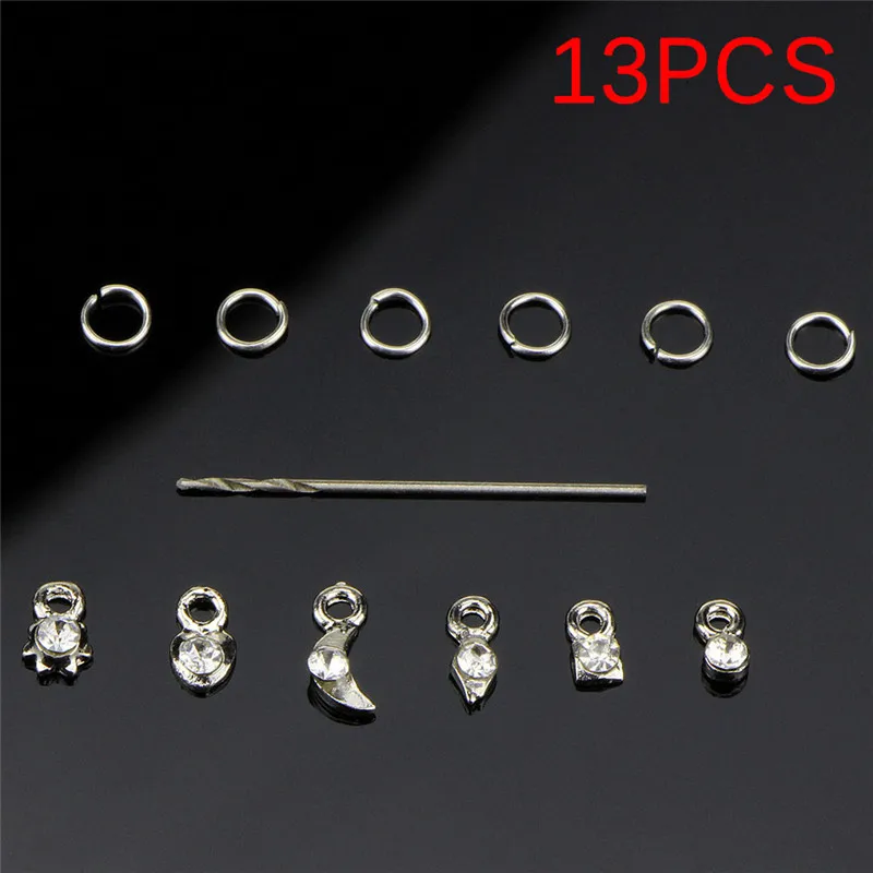 13PCS/Set 3D Fashion Nail Art Alloy Decoration Pendant Charm Manicure Tool Silver Plated Metal Rhinestone Tassel Charm Jewelry